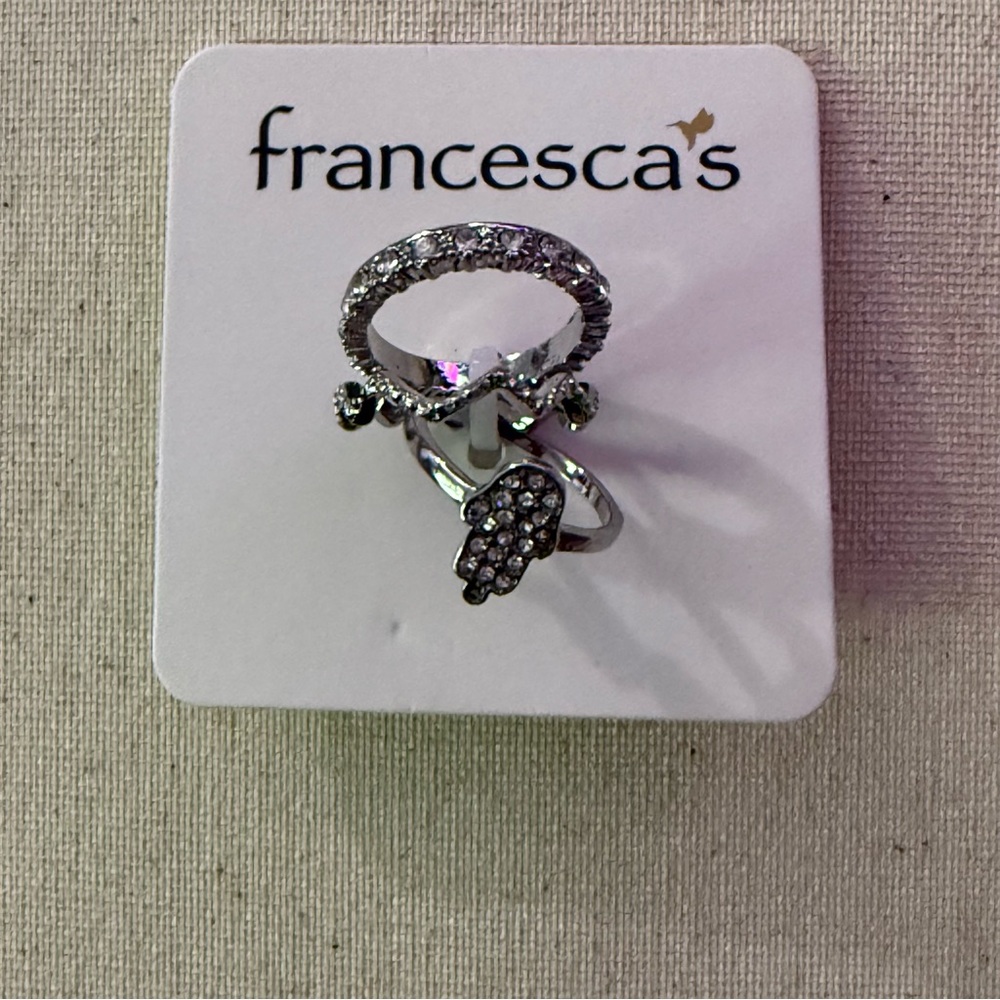 Francesca's Silver tone 3 Rhinestone Ring set size 8